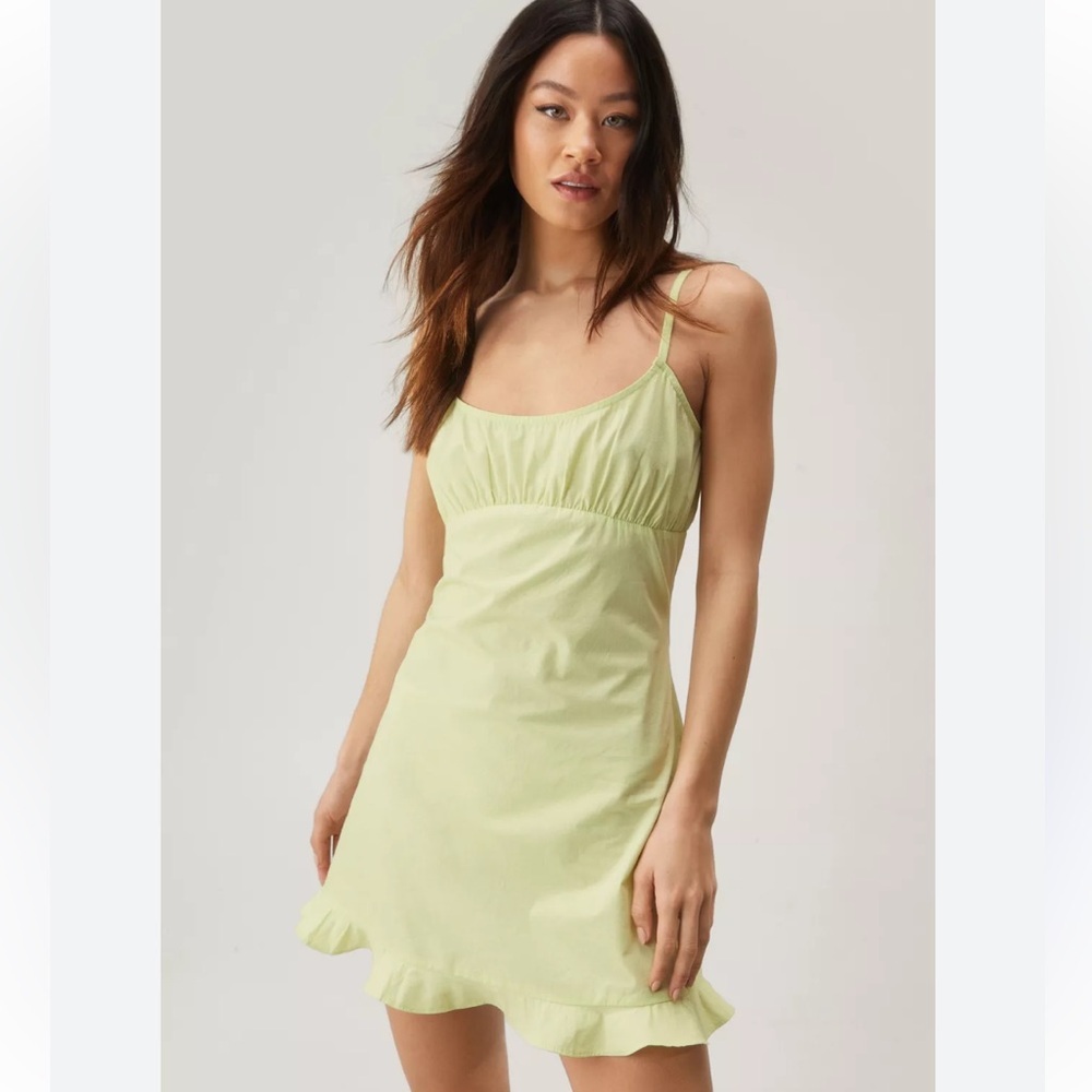 Nasty Gal Green Ruched Sundress Spaghetti Strap